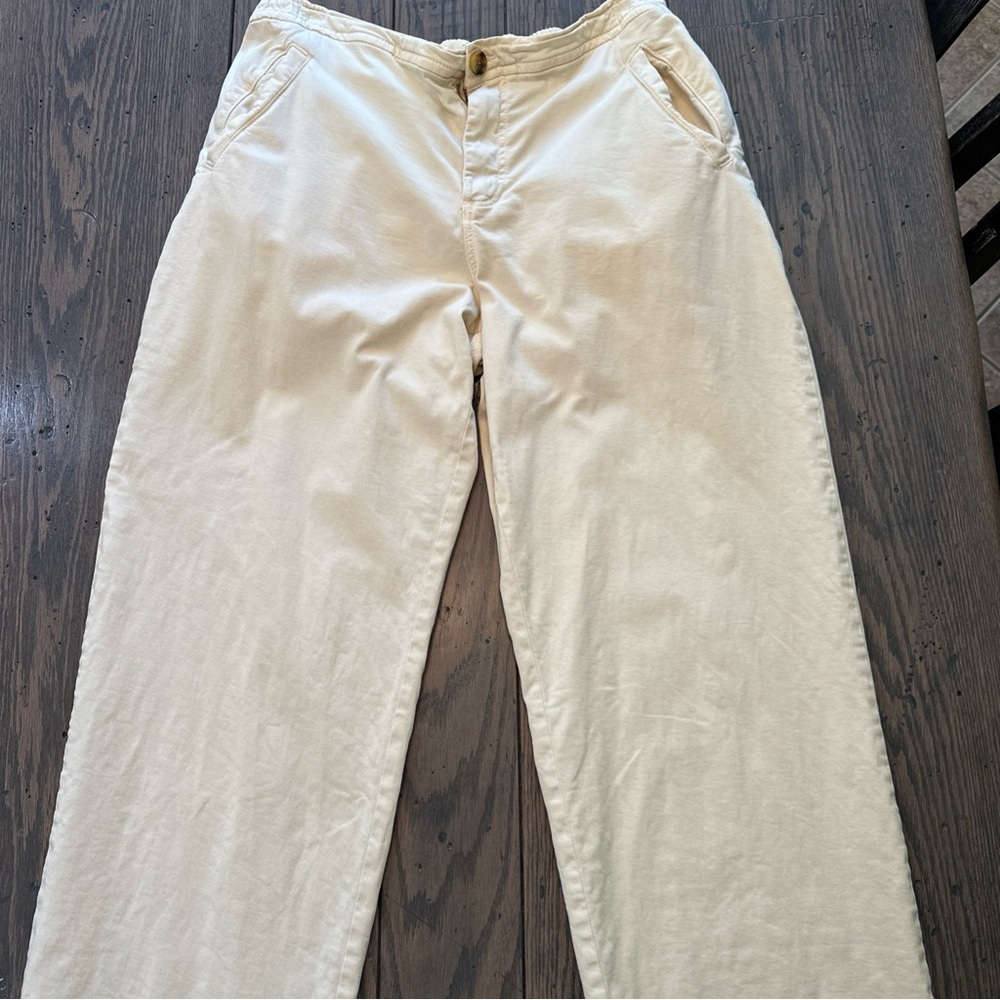 Marine Layer Women’s Chino Long Line Cream Pants Size Large Back Elastic Pockets
